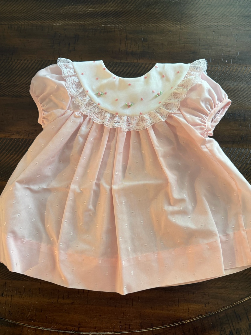 MOTHER pale pink embroidered baby dress with lace collar